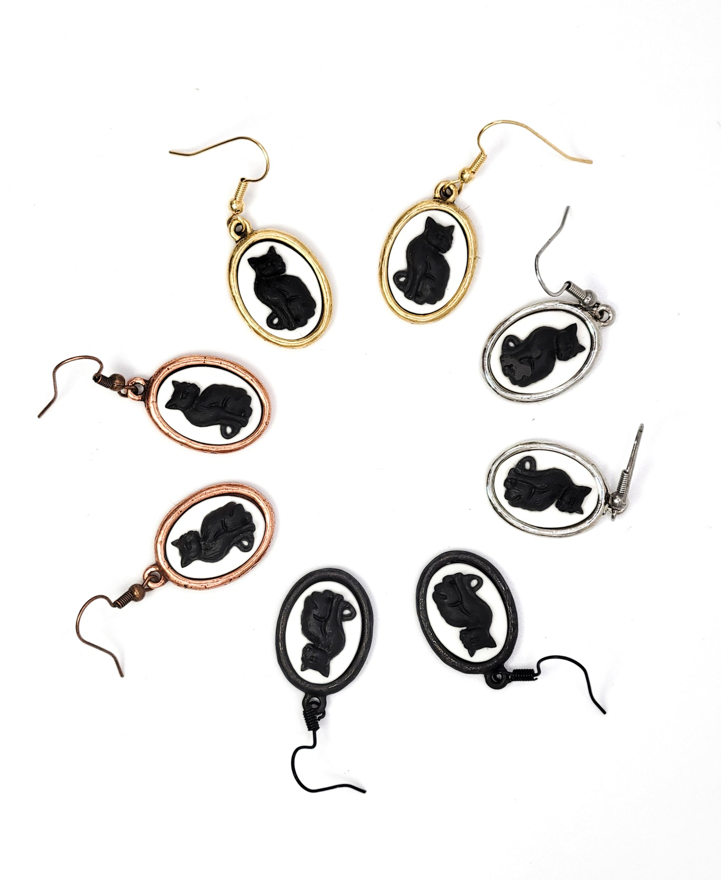 Black Cat Cameo Earrings
