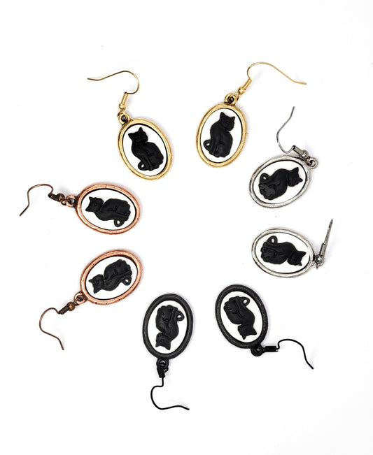 Black Cat Cameo Earrings