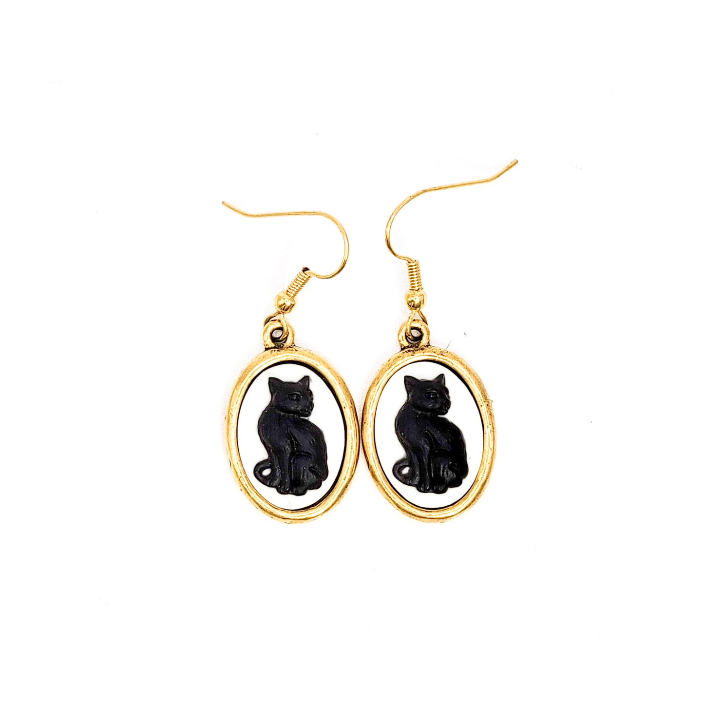 Black Cat Cameo Earrings