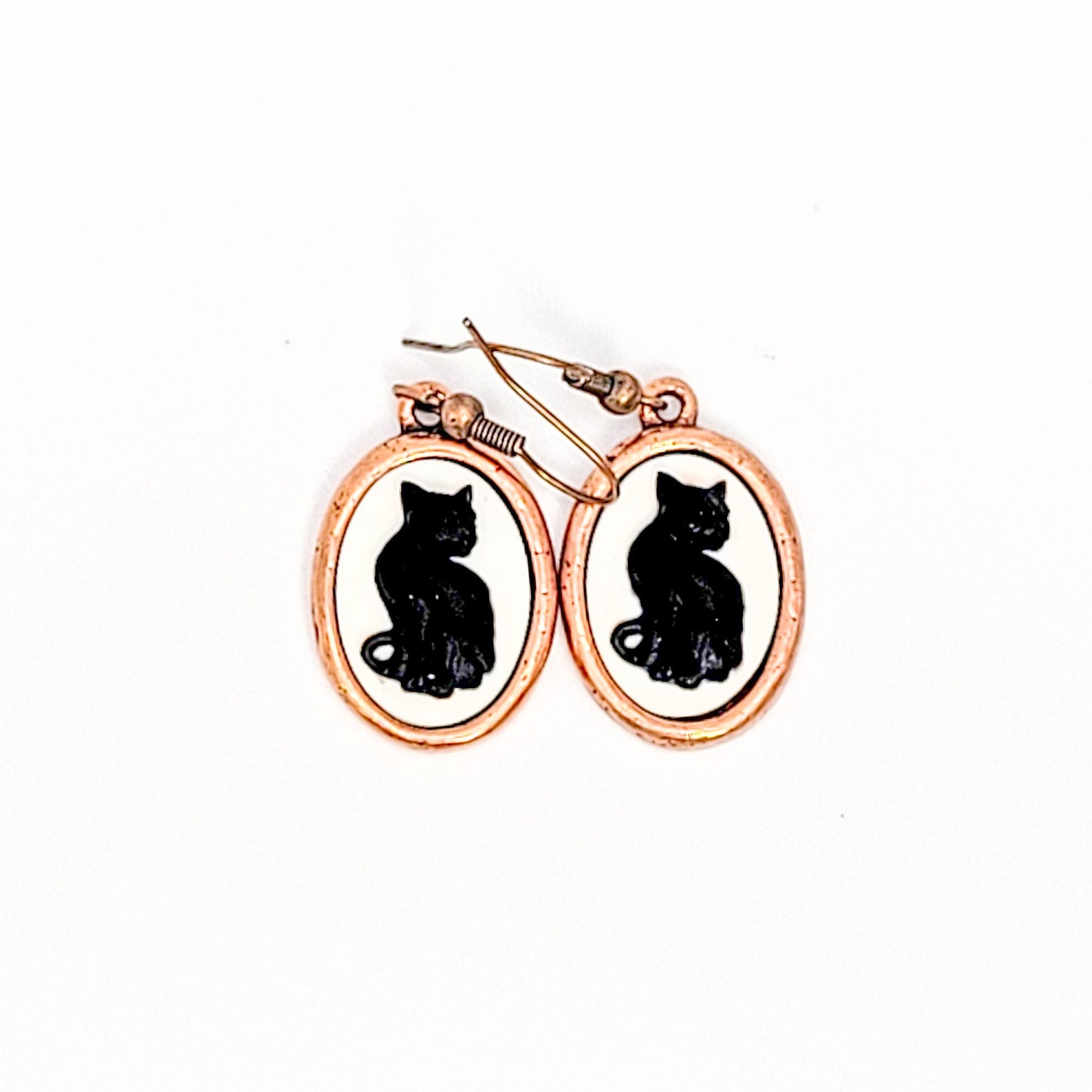 Black Cat Cameo Earrings