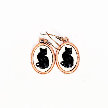 Black Cat Cameo Earrings