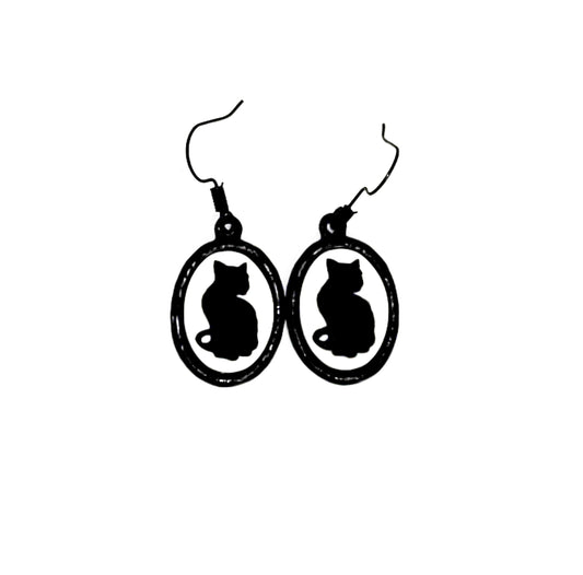 Black Cat Cameo Earrings