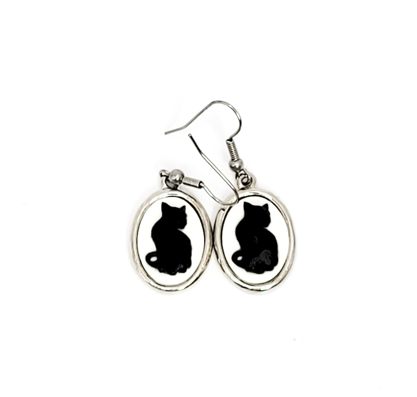 Black Cat Cameo Earrings