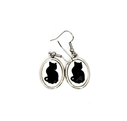 Black Cat Cameo Earrings