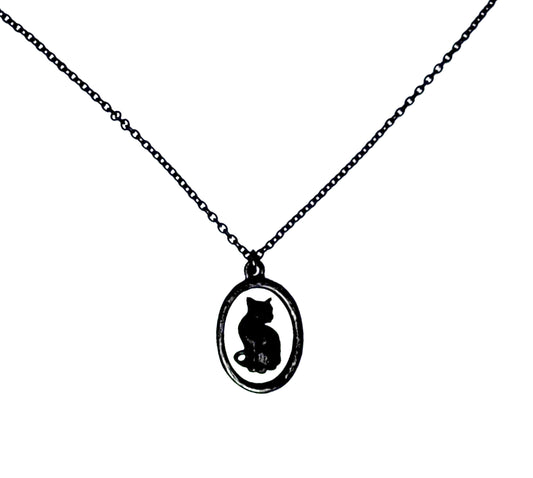 Black Cat Cameo Necklace