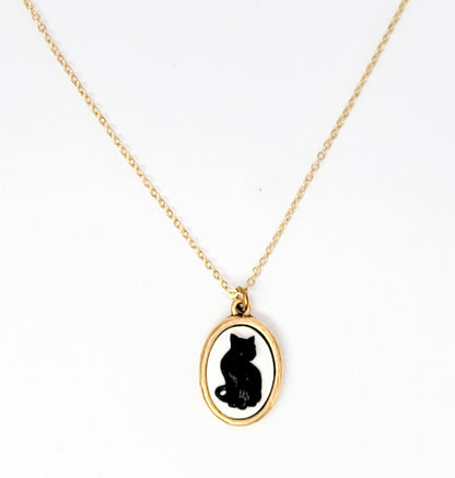 Black Cat Cameo Necklace